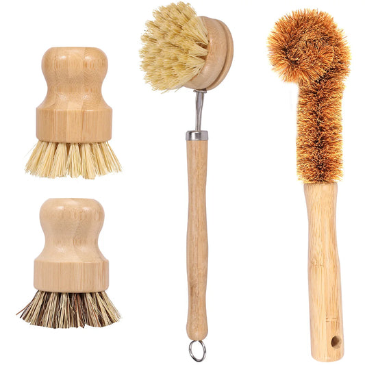 Bamboo Kitchen Brush Set — Natural Sisal & Coconut Bristles