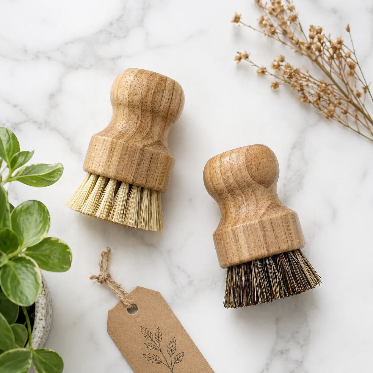 Bamboo Dish Brush Set — Natural Sisal & Coconut Bristles | Eco Kitchen
