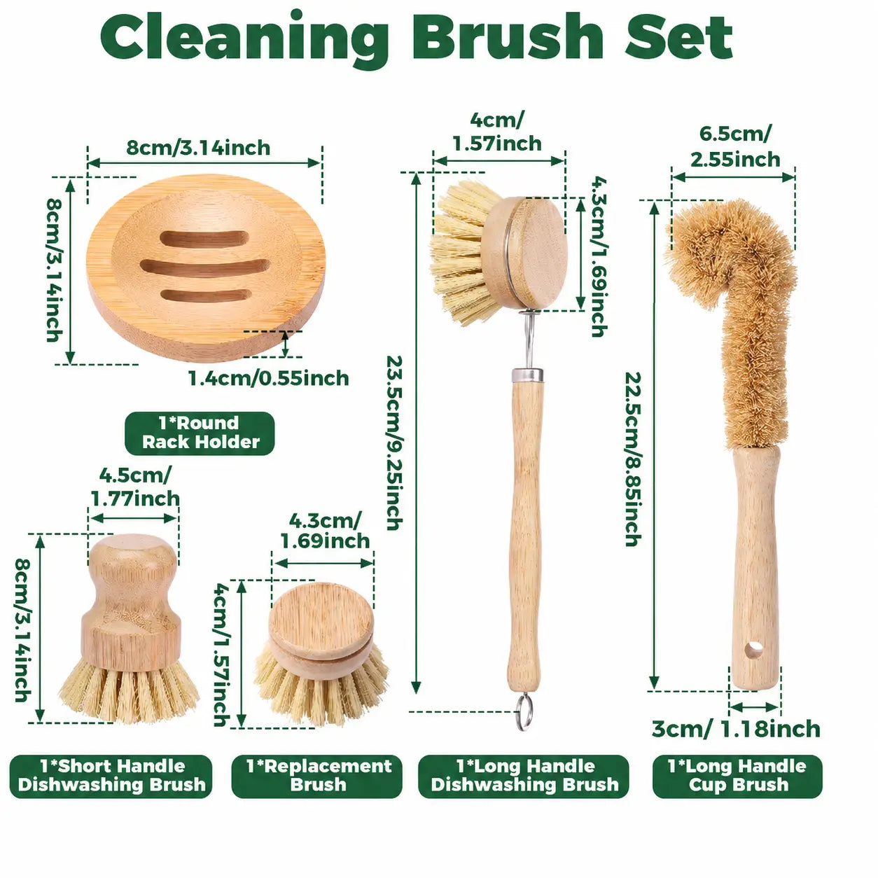 Bamboo Kitchen Brush Set — Natural Sisal & Coconut Bristles