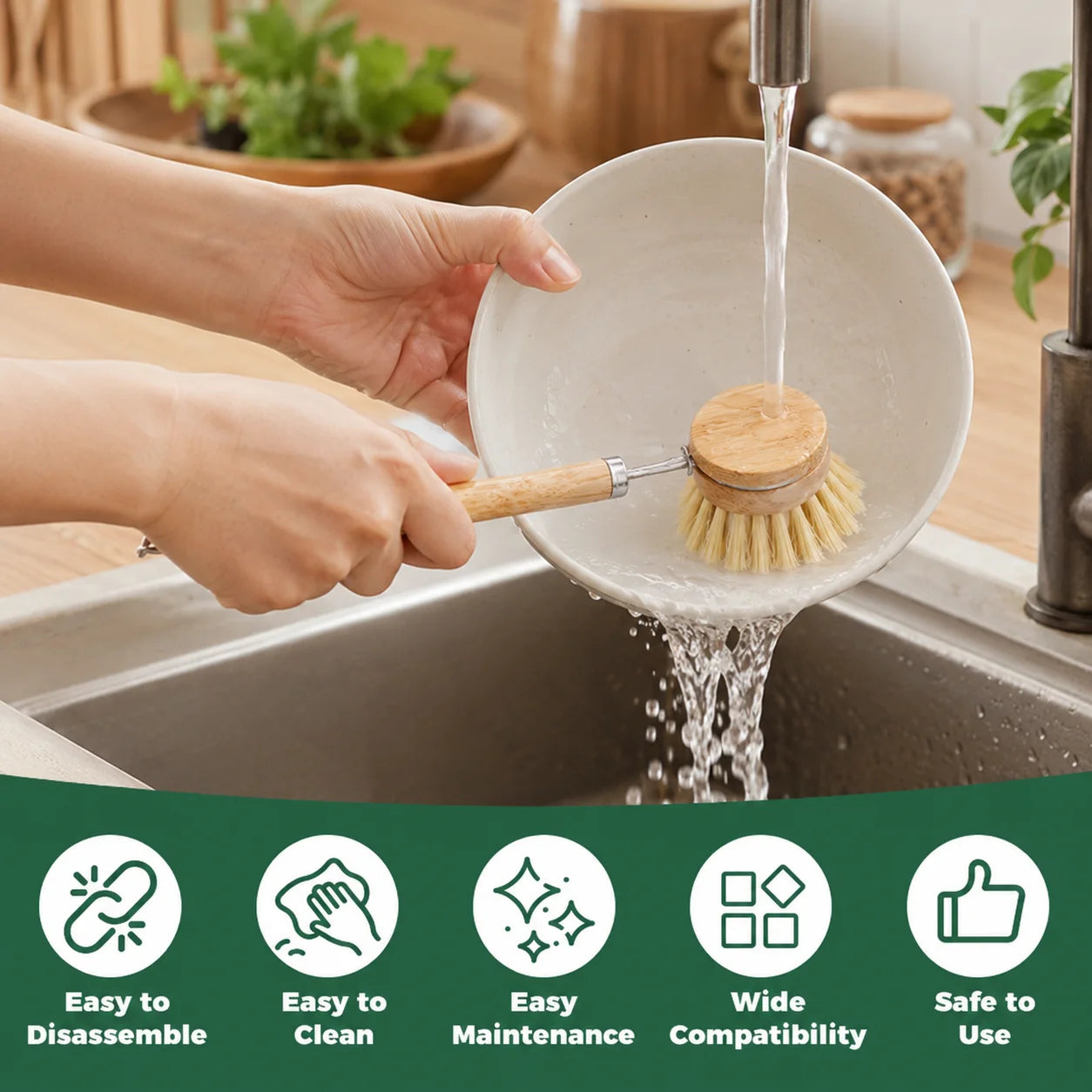 Bamboo Kitchen Brush Set — Natural Sisal & Coconut Bristles