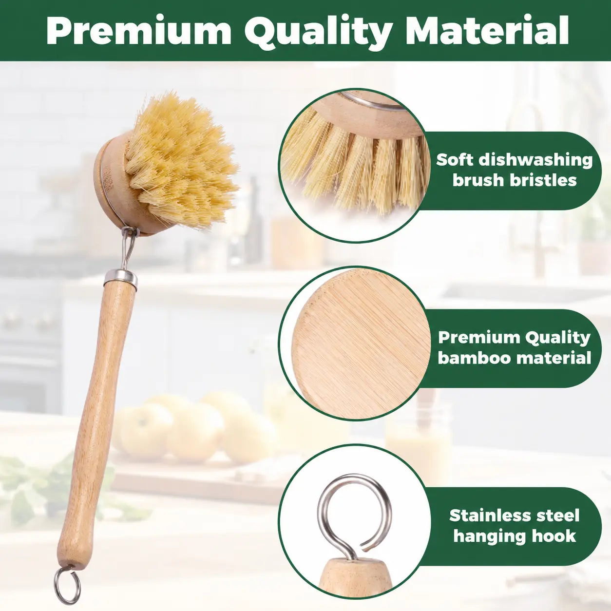 Bamboo Kitchen Brush Set — Natural Sisal & Coconut Bristles