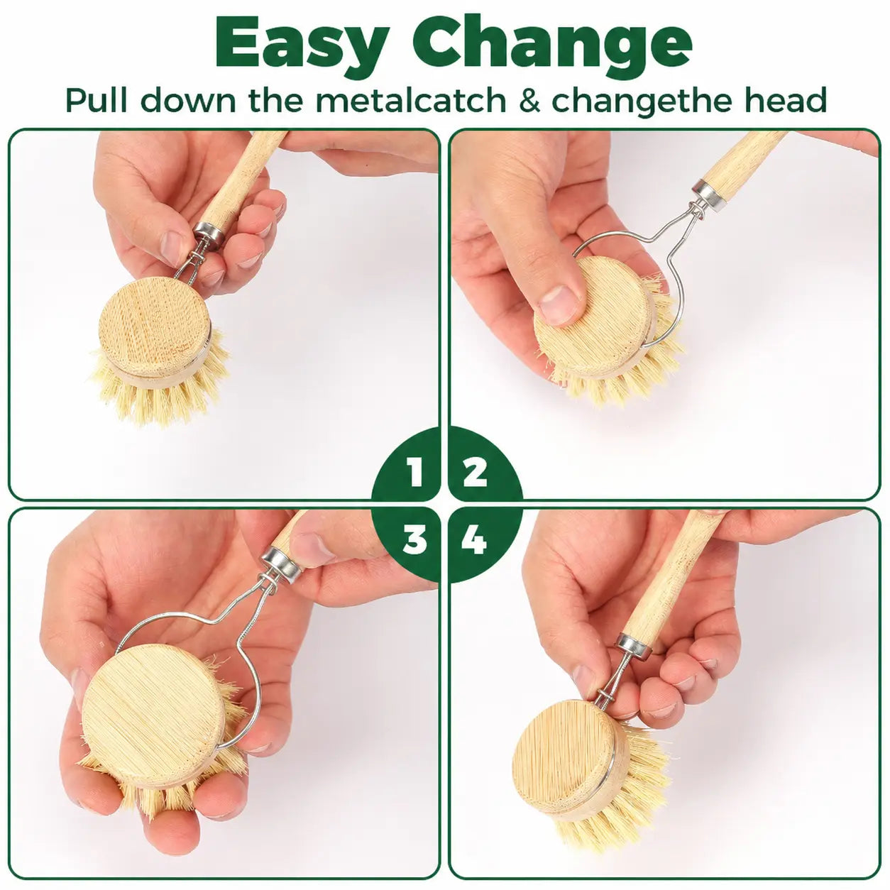 Bamboo Kitchen Brush Set — Natural Sisal & Coconut Bristles