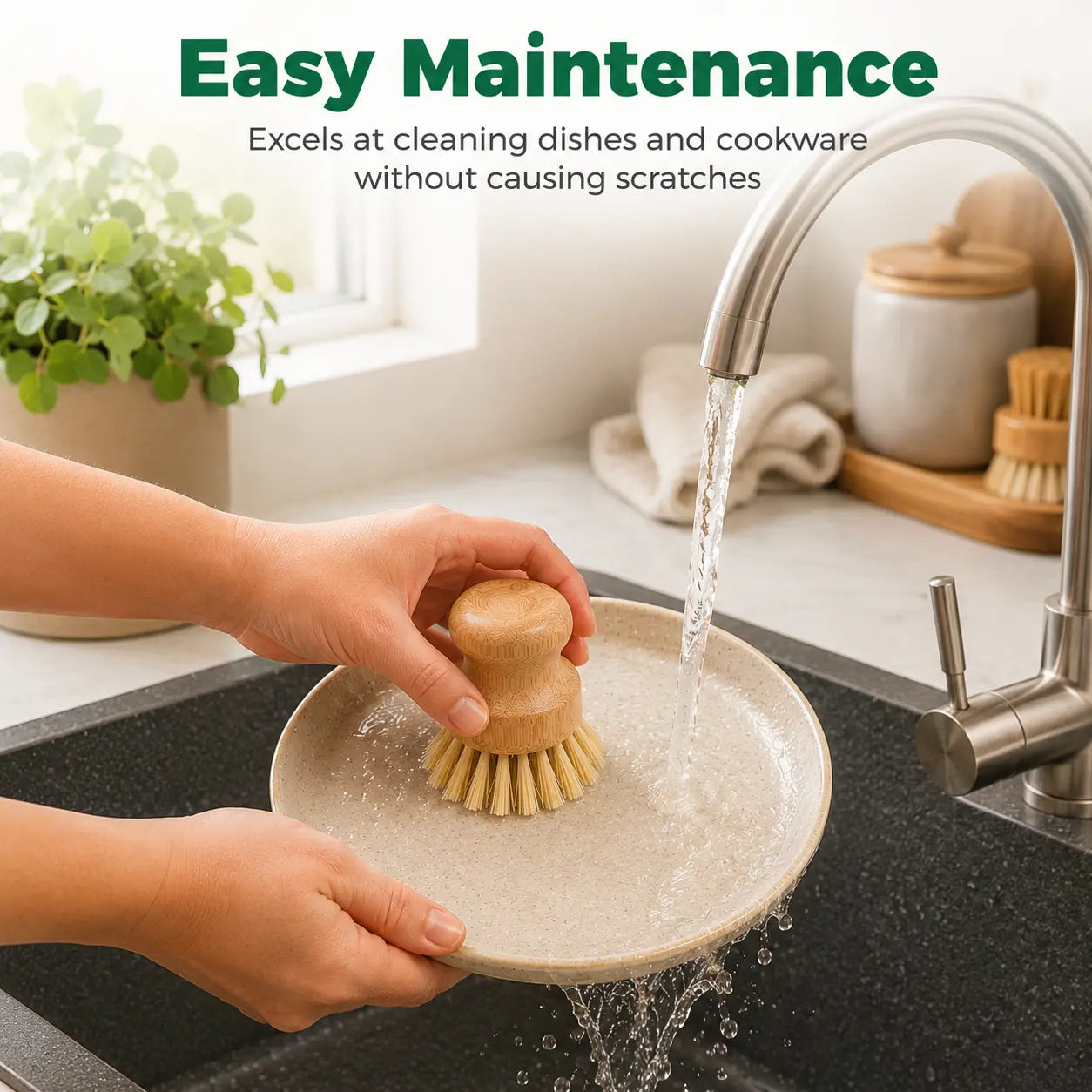 Bamboo Kitchen Brush Set — Natural Sisal & Coconut Bristles
