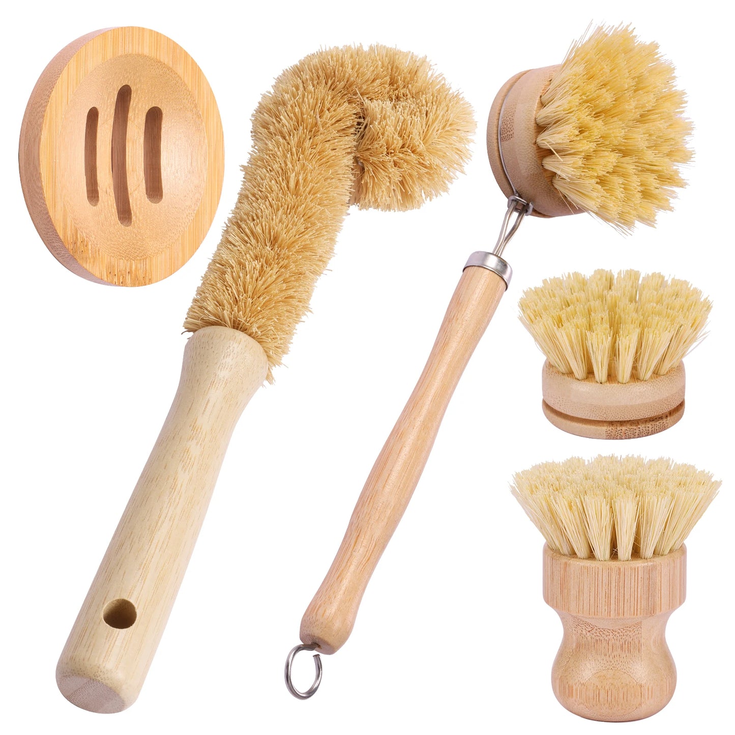 Bamboo Kitchen Brush Set — Natural Sisal & Coconut Bristles