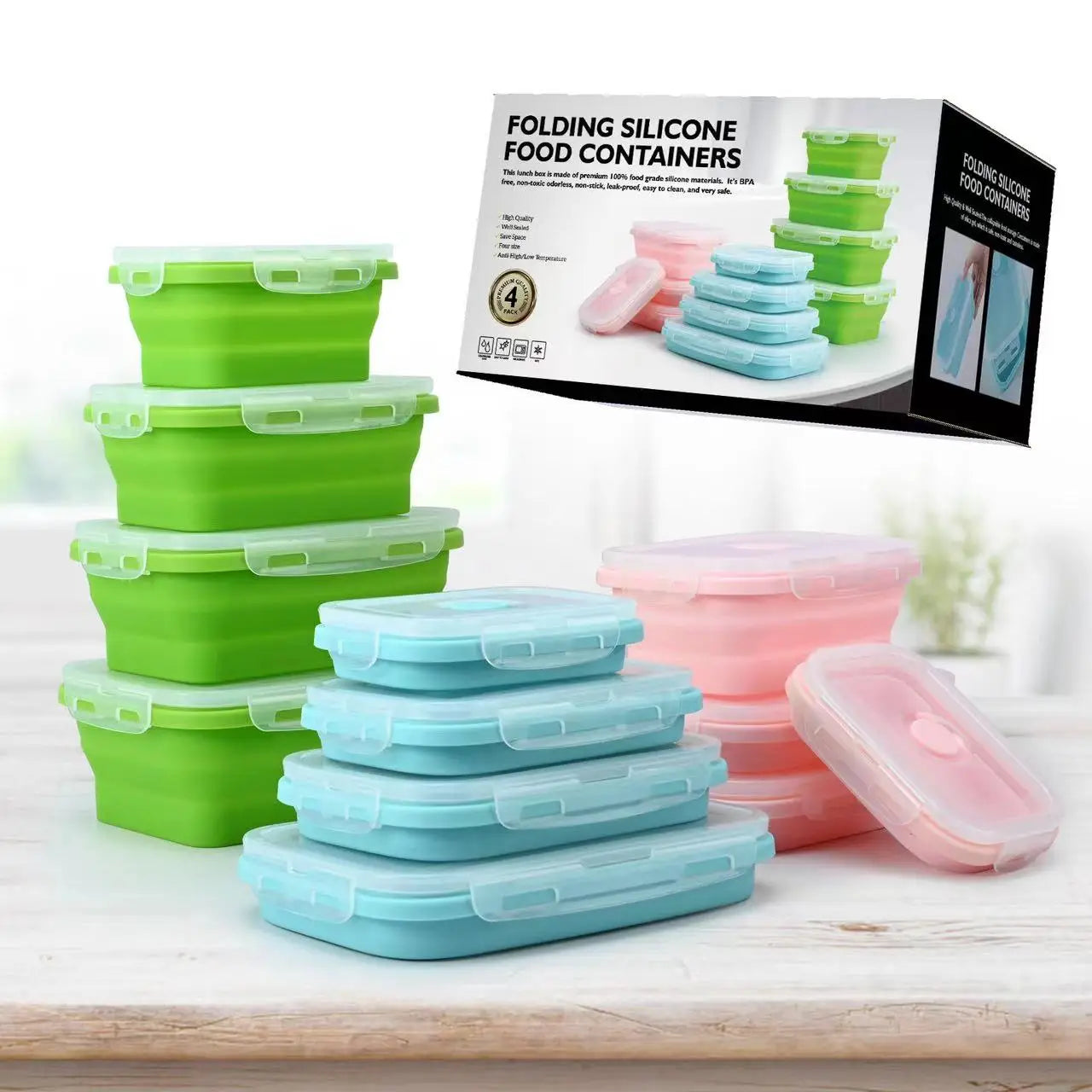 Collapsible Silicone Lunch Boxes (4 Pack)
