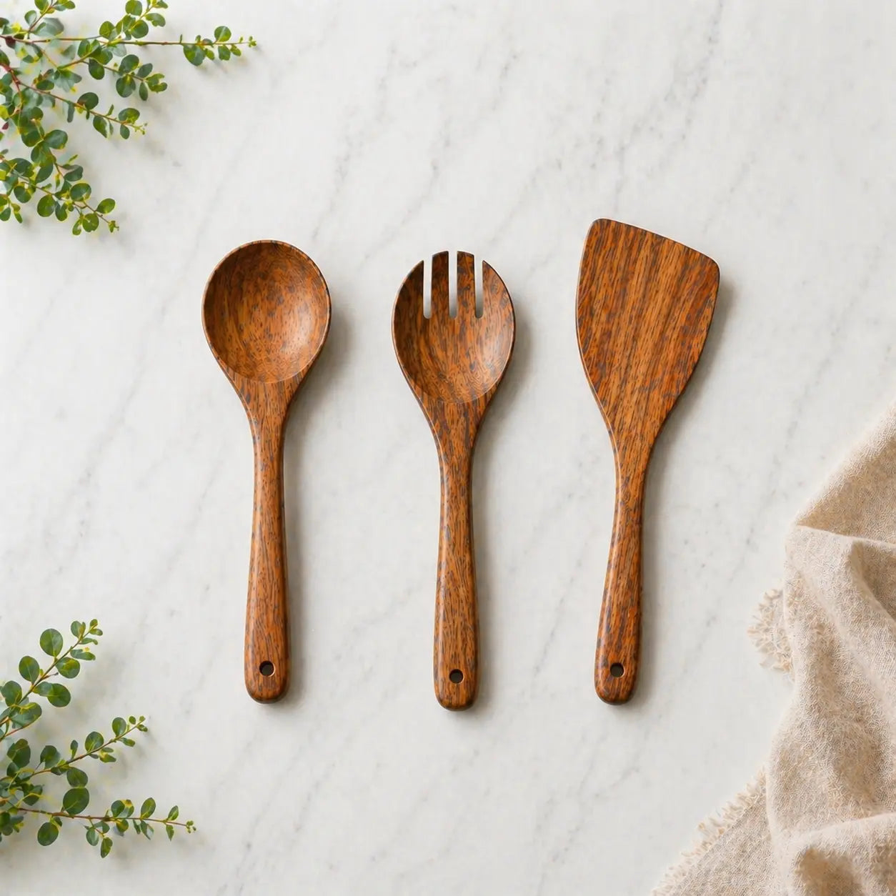 Teak Wood Kitchen Utensil Set — 9 Piece with Holder